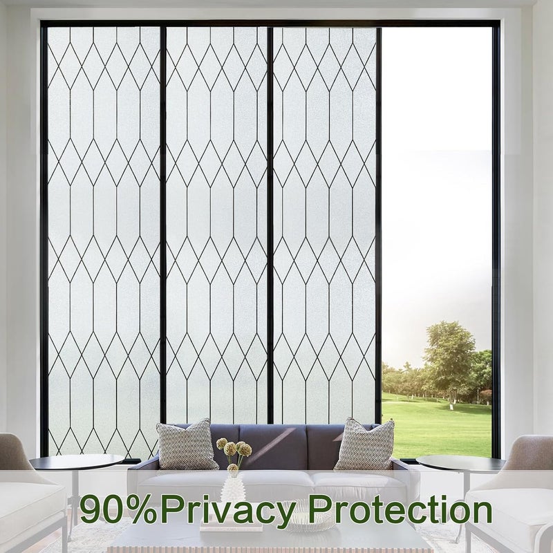 Windimiley Window Privacy Film Stained Glass Static Clings, Bathroom Frosted Leaded Decorative Window Stickers, UV Heat Blocking Opaque Removable for Home Door Coverings (35.4 x 78.7 in,Pure) - Image 2